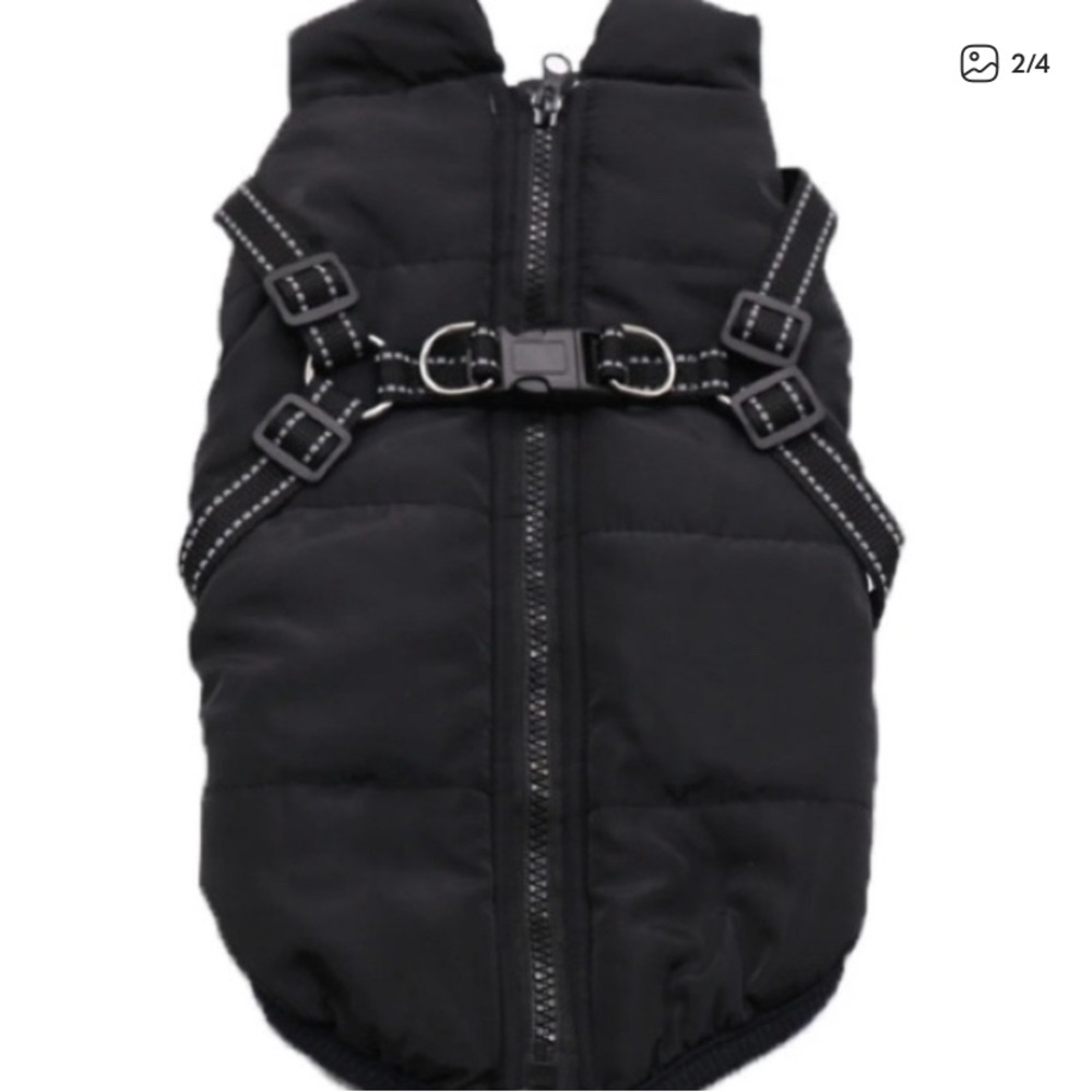 XL Black Dog Puffer Vest with Harness